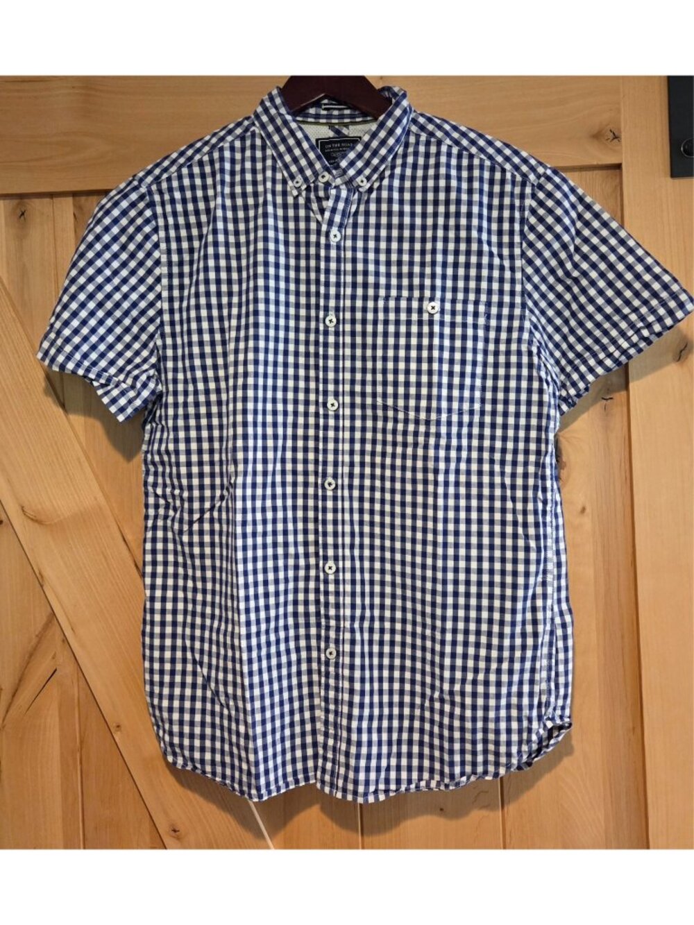 On The Road Slim Fit Plaid Button-Down Shirt Men’s M Blue & White Check